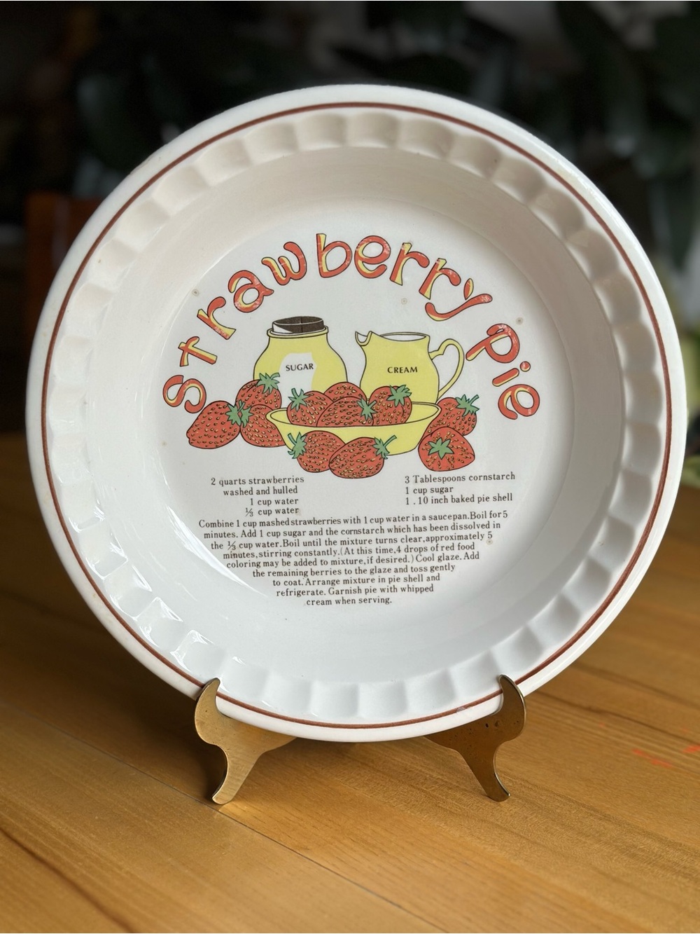 Cream Ceramic Strawberry Pie Plate with Red Trim
